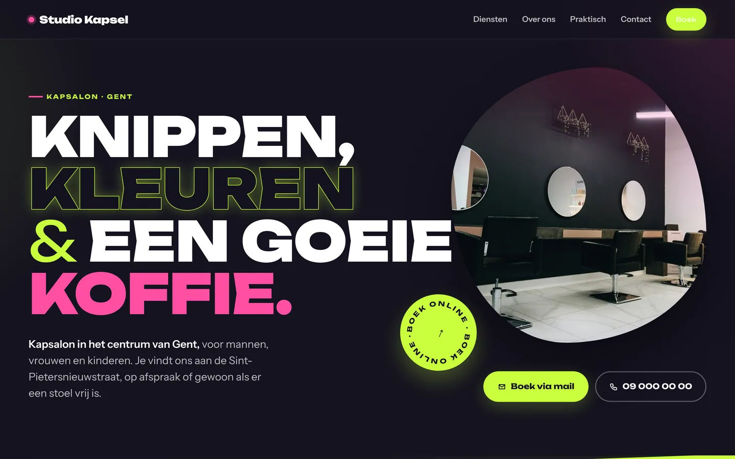 Studio Kapsel, Coiffeur, Gand: Coupe, couleur et un bon café. Réservez en ligne, entrez, ressortez radieux.